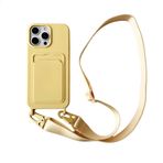 Bakicey iPhone 16 Pro Max ile uyumlu, ultra ince, ayarlanabilir kart cebi, omuz askısı, silikon TPU kılıf, kolye kapaklı kılıf, iPhone 16 Pro Max için, açık sarı