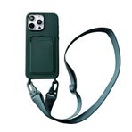 Bakicey iPhone 16 Pro Max ile uyumlu, ultra ince, ayarlanabilir, tek renkli, kart cebi, omuz askısı, silikon TPU kılıf, kolye kapaklı kılıf, iPhone 16 Pro Max için, koyu yeşil