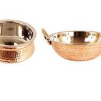 Bakır çelik Handi kase, cam kapaklı, yemek servisi için, sofra takımı, Hint servis tabağı, bakır dövülmüş tasarım, her biri 15 cm