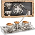 Bakır Kahve Fincanı ve Tepsili Türk Kahvesi Sunum Seti (2'li) - Seçenek 1