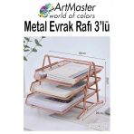 Bakır Yaldız Metal Evrak Rafı 3 Lü 1 Paket Masaüstü A4 Dosya 3 Katlı Düzenleyici Kağıt Tepsisi Metal Fileli Hareketli