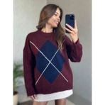 Baklava Desenli Kadın Kazak – Rahat ve Şık Tasarım - Standart - Bordo - Lacivert