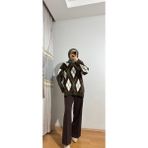Baklava Desenli Kazak - 00430-Yeşil - Standart