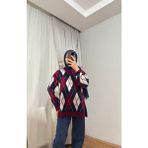Baklava Desenli Kazak - 03R-Bordo - Standart