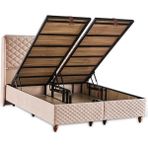Baklava Lüks Baza ve Başlık Seti 90X190 cm Tek Kişilik Metal Baza ve Başlık Takımı Krem Kumaş - 90 x 190 cm