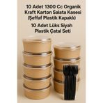 BAKOM AMBALAJ 10 Adet 1300 Cc 10 Adet Çatal Karton Kapaklı Salata Kasesi 10 Adet Lüks Siyah Pls Çatal Seti