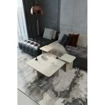 Baksan Mireal Sehpa Ve Kare Orta Sehpa –Çoklu Orta Sehpa- 75*75 Cm Traverten Dokulu Minimal Modern Tasarım