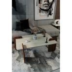 Baksan Norex Traverten Dokulu Oval Orta Sehpa – 104*54Cm Minimal Modern Tasarım