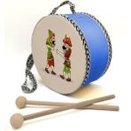 Baksepete Karagöz Hacivat Baskılı, Gerçek Deri, Oyuncak Çocuk Davulu (1-5 Yaş)(Mavi)