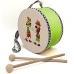 Baksepete Karagöz Hacivat Baskılı , Yesil , Gerçek Deri Çocuk Davulu - Yeşil