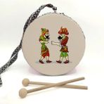 Baksepete Karagöz ve Hacivat Baskılı,gerçek Deri, Oyuncak Çocuk Davulu (1-5 Yaş)(Mavi)