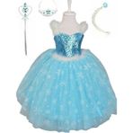 Bal Bebe Mavi Askılı Tarlatanlı Kız Çocuk Elbise Elsa Taç Asa A-Line Yaz Stili - 2 - 4 Yaş