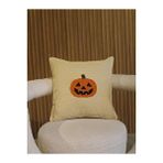 Bal Kabağı Figürlü Punch Nakışlı Kırlent Kılıfı 45x45 Cm - Çizgili Halloween Temalı Yastık Kılıfı Çok Renkli