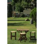 Bal-Kar Ceviz Rengi Ahşap Hasır Örgülü Büyük Boy Tabure ve Masa Seti, Piknik Seti, Balkon Tabure Seti (4 Tabure + 1 Masa) - Kahverengi