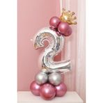 Bal10 Dünyası 2 Yaş Krom Pembe-Gümüş Renkler Altın Taçlı Balon Seti