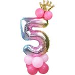 Bal10 Dünyası 5 Yaş Gökkuşağı Renkleri Rakam Balon Altın Taçlı 5 Rakamlı Balon