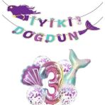 Bal10 Dünyası Deniz Kızı Iyiki Doğdun Folyo Balon Doğum Günü Set 3 Yaş - Sarı
