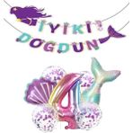 Bal10 Dünyası Deniz Kızı Iyiki Doğdun Folyo Balon Doğum Günü Set 4 Yaş - Kırmızı