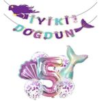 Bal10 Dünyası Deniz Kızı Iyiki Doğdun Folyo Balon Doğum Günü Set 5 Yaş - Altın