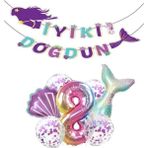 Bal10 Dünyası Deniz Konsept Iyiki Doğdun Folyo Balon Doğum Günü Set 8 Yaş - Gümüş