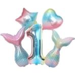 Bal10 Dünyası Deniz Konsept Kuyruğu Kalp Yıldız 1 Yaş Folyo Balon Set - Siyah