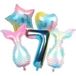 Bal10 Dünyası Deniz Konsept Kuyruğu Kalp Yıldız 7 Yaş Folyo Balon Set - Altın
