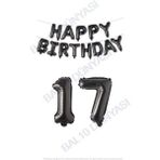 Bal10 Dünyası Happy Bırthday Siyah Renk Folyo Balon ve Rakam Seti Yaş 17 - Renkli