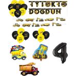 Bal10 Dünyası Inşaat Temalı Doğum Günü Bannerlı Kamyon Kepçe Şekilli Balon Seti Yaş 4 - Siyah
