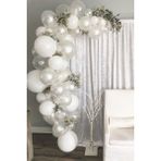 Bal10 Dünyası Pastel Beyaz Metalik Beyaz Şeffaf Balon Düğün Zinciri 50 Adet + 5 mt Balon Zinciri