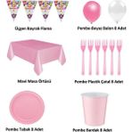 Bal10 Dünyası Pembe Doğum Günü Tabak Bardak Seti 8 Kişilik