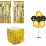 Bal10 Dünyası Püsküllü Metalize Gold Masa Eteği+Duvar Kapı Perdesi+Balon Standı - Altın