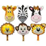 Bal10 Dünyası Safari Seti 6 Adet 14'' (35 cm) Hayvan Folyo Balon Zürafa Maymun Aslan Zebra İnek Kaplan