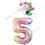 Bal10 Dünyası Unicorn Folyo Balon ve Gökkuşağı Rakam Folyo Balon Seti 5