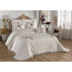 Baladi Home Çeyizlik Yatak Örtüsü ( 4 Parçalı Set ) Fransız Dantelli ve Kapitoneli Yüksek Kalite Goncagül - Krem - 250 x 260 cm