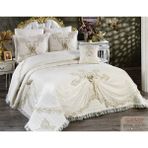 Baladi Home Çeyizlik Yatak Örtüsü ( 4 Parçalı Set ) Fransız Dantelli ve Kapitoneli Yüksek Kalite - Krem - 250 x 260 cm