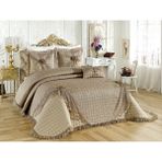 Baladi Home Çeyizlik Yatak Örtüsü ( Set 4 Parçası ) Fransız Dantelli ve Kapitoneli Yüksek Kalite Goncagül - 260 x 270 cm - Cappuccino