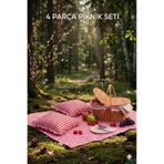 baladı home ev tekstil home collection Lüks 4 Parça Piknik Seti - Hasır Sepet ve 160 x 160 cm Örtü, 2 Adet Yastık fırfırlı