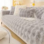 Baladi Home Kalın Tavşan Peluş Üç Kişilik Koltuk Örtüsü ( 80*190CM ) Sadece Oturma Alanı Için - Açık Gri - 80 x 190 cm