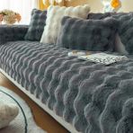 Baladi Home Kalın Tavşan Peluş Üç Kişilik Koltuk Örtüsü ( 80*190CM ) Sadece Oturma Alanı Için - Antrasit - 80 x 190 cm