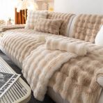 Baladi Home Kalın Tavşan Peluş Üç Kişilik Koltuk Örtüsü ( 80*190CM ) Sadece Oturma Alanı Için - Bej - 80 x 190 cm
