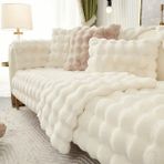Baladi Home Kalın Tavşan Peluş Üç Kişilik Koltuk Örtüsü ( 80*190CM ) Sadece Oturma Alanı Için - Krem - 80 x 190 cm