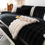Baladi Home Kalın Tavşan Peluş Üç Kişilik Koltuk Örtüsü ( 80*190CM ) Sadece Oturma Alanı Için - Siyah - 80 x 190 cm