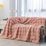 Baladi Home Tek Kişilik Kalın Tavşan Peluş Tv Battaniyesi (1 Adet) Çok Yumuşak - Pembe - 160 x 130 cm