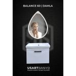Balance 60 Cm Beyaz Banyo Dolabı, Damla Beyaz Led Ayna 80X56 Cm