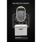 Balance 60 Cm Beyaz Banyo Dolabı, Kapsül Led Ayna 80X45