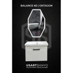 Balance 60 Cm Beyaz Banyo Dolabı, Oktagon Beyaz Led Ayna 80X45