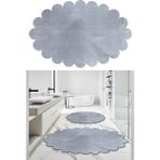 Balat Halı 2'li Açık Gri Banyo Paspası Banyo Halısı Peluş Halı Klozet Takımı 50X80(ELIPS PAPATYA)-60X100(ELIPS Papatya)