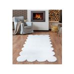 Balat Halı Lazer Kesim Peluş Uzun Tüylü Yolluk Halı Beyaz 80x200