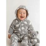 balbeybi Welsoft Unisex Bebek Çocuk Kışlık Fermuarlı Peluş Tulum , Bebek ve Çocuk Tulum - Gri - 6 - 9 Ay