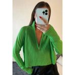 Balenbi Kadın Fermuarlı Balıkçı Yaka Crop Oversize Triko Kazak 1029 - Yeşil - Standart
